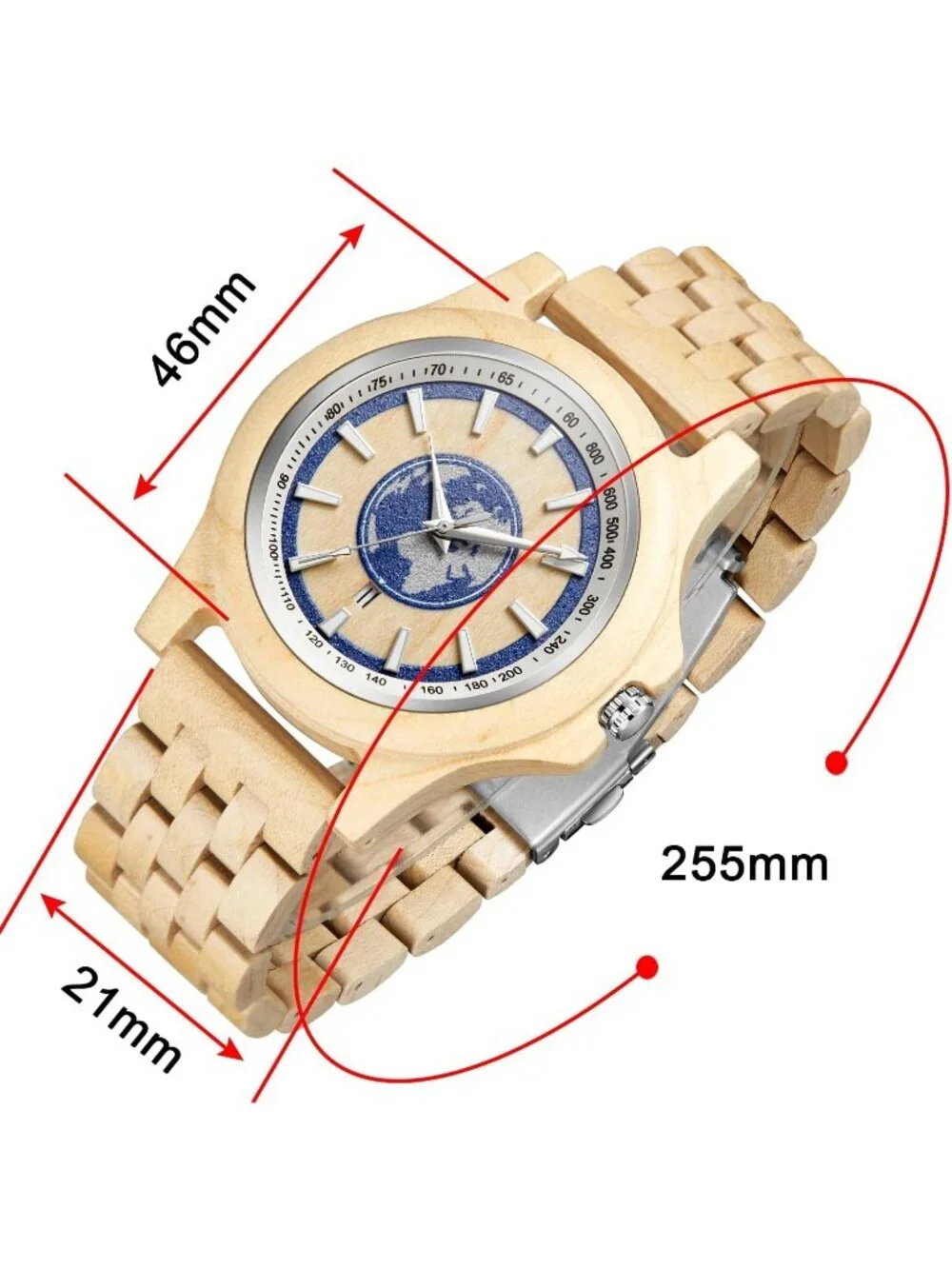 Men Beige Quartz Solid Ebony Zebra Fold over Clasp Wood Strap Round Wooden Watch